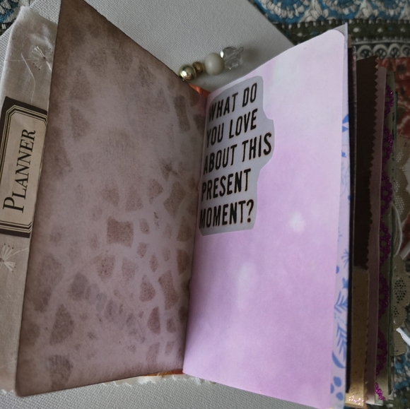 Embroidered White Journal  Handmade with Beaded Charm Free Jewelry Inside - Picture 3 of 16